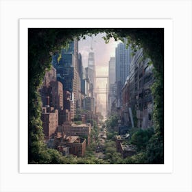 Depict A Bustling Cityscape Intertwined With Lus Art Print