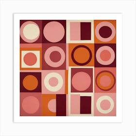 Mid Century Circles And Squares In Pink Orange And Bur 3 Art Print