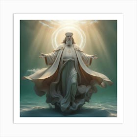 A Majestic Depiction Of The Hierophant, An Ethereal Figure Bathed In Soft, Warm, And Divine Light, As If Illuminated By Celestial Rays, Set Against A Serene Underwater Backdrop, With Subtle Aquatic Textures And Gentle Ripples (3) Art Print