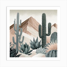 Firefly Modern Abstract Beautiful Lush Cactus And Succulent Garden In Neutral Muted Colors Of Tan, G (18) Art Print