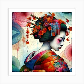 Japan Traditional Geisha Illustration By Ad 24 Art Print