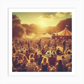 People At A Music Festival Art Print