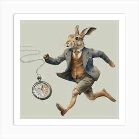 Watercolour Hare Always Late Art Print