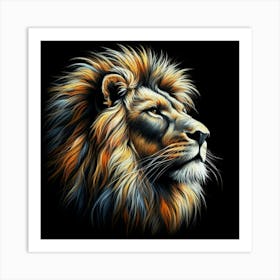 Lion Painting in oil pastel Art Print