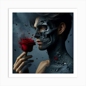 Portrait Of A Man Holding A Rose Art Print