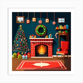 Christmas Living Room, Christmas Tree art, Christmas Tree, Christmas vector art, Vector Art, Christmas art, Christmas Art Print