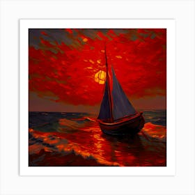 Tramonto con la barca Art Print