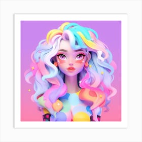 Colorful Girl With Rainbow Hair Art Print