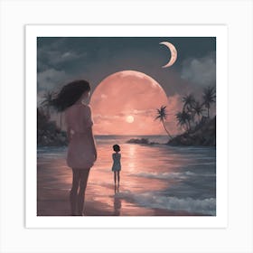 Mother And Daughter On The Beach Art Print