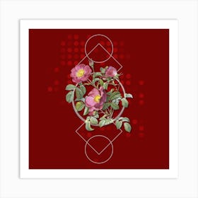 Vintage Rose of Love Bloom Botanical with Geometric Line Motif and Dot Pattern n.0030 Art Print