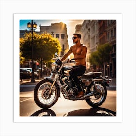 Man On A Motorcycle Art Print