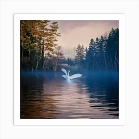 Firefly 8k, Top Quality, Fantastic, Scenery, Forest, Dense Fog, Sunset Light, Reddish Tinge, Center, (1) Art Print