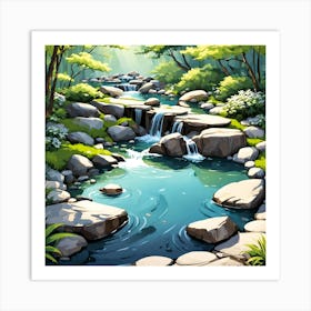 Waterfall In The Forest 1 Art Print