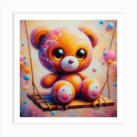 Teddy Bear On Swing Art Print