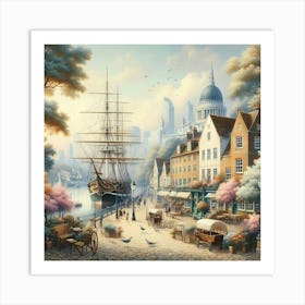 Painting Of Greenwich With Cutty Sark Ship Art Print