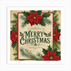 Merry Christmas Poinsettia Vintage 2 Art Print