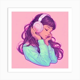 Girl With Headphones 2 Art Print