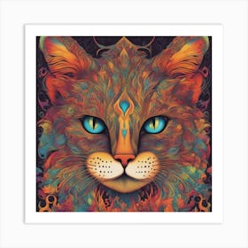 A Psychedelic Representation Of A Cat S Face, With Vibrant Colors And Intricate Patterns 1 Art Print