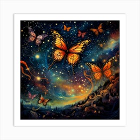 Butterflies In The Night Sky 1 Art Print