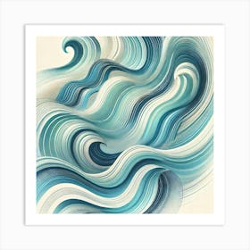 Abstract Ocean Waves Printed Art A Calming And Fluid Depiction Of Ocean Waves In Motion, Perfect For Bringing The Serenity Of The Sea Into Any Space Printed Art Art Print