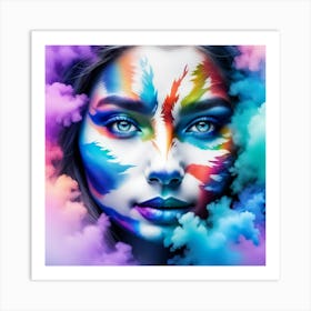 Colorful Girl With Rainbow Painted Face Art Print