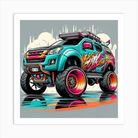 Isuzu Pickup Truck Vehicle Colorful Comic Graffiti Style - 4 Art Print