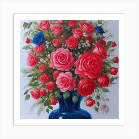 Roses In A Blue Vase2 Art Print