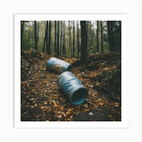 Trash Cans In The Woods Art Print