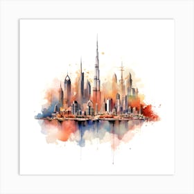 Dubai Skyline Watercolor Painting 1 Art Print