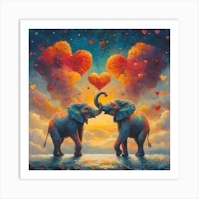 Love of Elephants Abstracted Under a Cloud of Hearts 3 Art Print