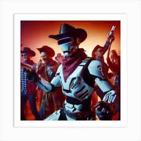 Robots And Cowboys 1 Art Print