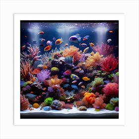 A Fish Tank With Different Types Of Fish With Beautiful Coral 3 Art Print