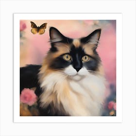 Calico Cat With Butterfly Art Print