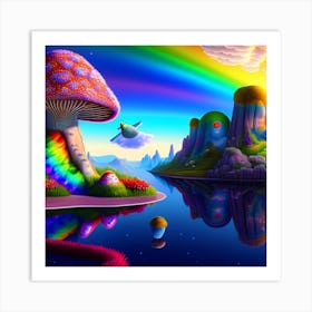 Rainbow And Mushrooms 1 Art Print