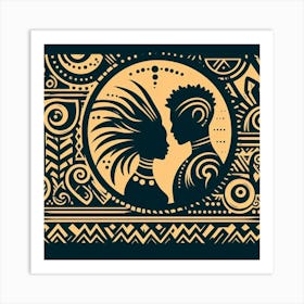 Tribal African Art Silhouette of a man and woman 2 Art Print