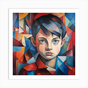 Boy With Blue Eyes. Abstract Art. Art Print