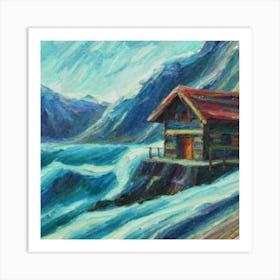 Acrylic and impasto pattern, mountain village, sea waves, log cabin, high definition, detailed geometric 19 Art Print