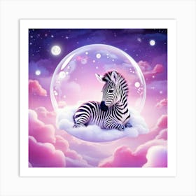 Encased By Soap Bubbles A Sleeping Baby Zebra Aglow With Pink Neon Hues Drifts Among Ethereal Cloud Art Print