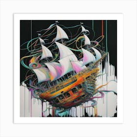 Ship pirates with a splash of colour 1 Art Print