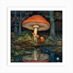 Magic Mushroom Enchanted Forest Art Print. Art Print