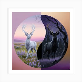 Yin Yang Deer 2 Art Print