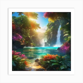 Waterfall In The Jungle 18 Art Print