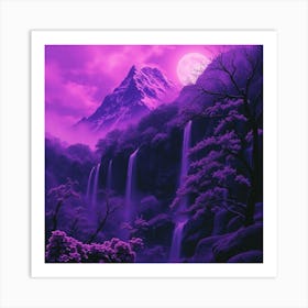 Purple Waterfall Painting Art Print