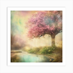 Pink Tree In The Forest Art Print