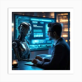 A Cyber Themed Website Interface With A Central Chat Dialog Box Engaging In Conversation With A Cli (1) 2 Art Print