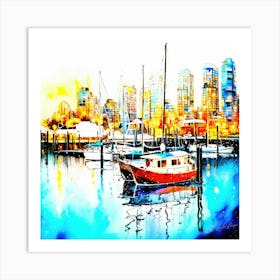 Harbour Front - Boats In Harbor Art Print