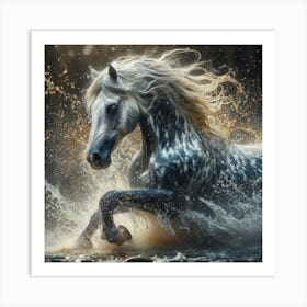 Horse Running In Water 9 Art Print