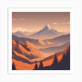 Misty mountains background in orange tone 96 Art Print