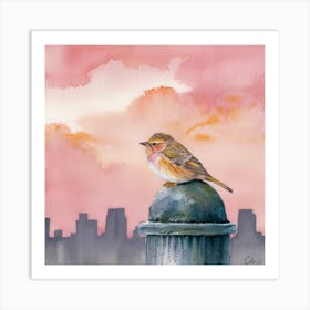 watercolor bird perched on a lamppost 2 Art Print