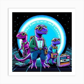 8-bit time-traveling dinosaurs Art Print